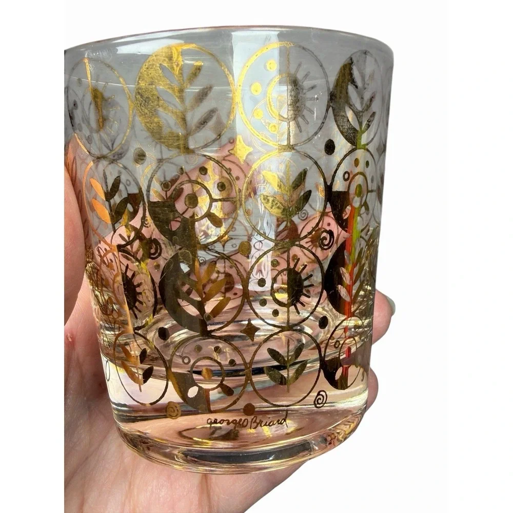 Vintage George Briard Persian Garden Clear Gold Lowball Glasses Set of 2 MCM